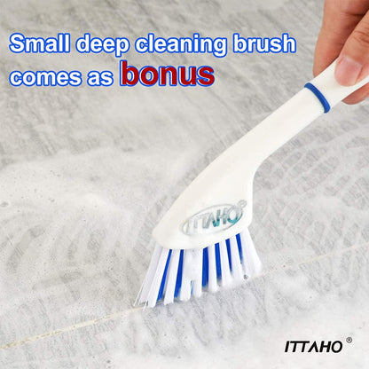 ITTAHO Floor Scrub Brush with Long Stainless Steel Handle Extension+Small Deep Cleaning Brush