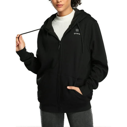 ORORO Unisex Heated Fleece Hoodie with Battery Pack (Black,L)