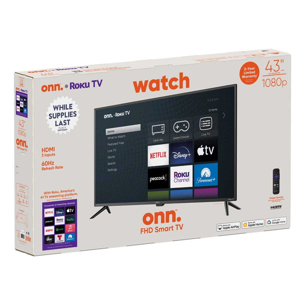 onn. 43” Class FHD (1080P) LED Roku Smart TV (100133209)