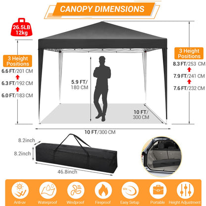 10'X10' EZ Pop up Canopy Tent Outdoor Party Instant Shelter Portable Folding Beach Canopy with 4 Sandbag & Carrying Bag, Black