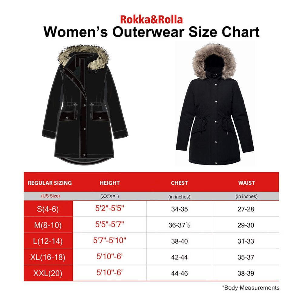 Rokka&Rolla Women's Mini Fur Lined Winter Coat with Faux Fur Hood Parka Jacket (Exclusive on Walmart)