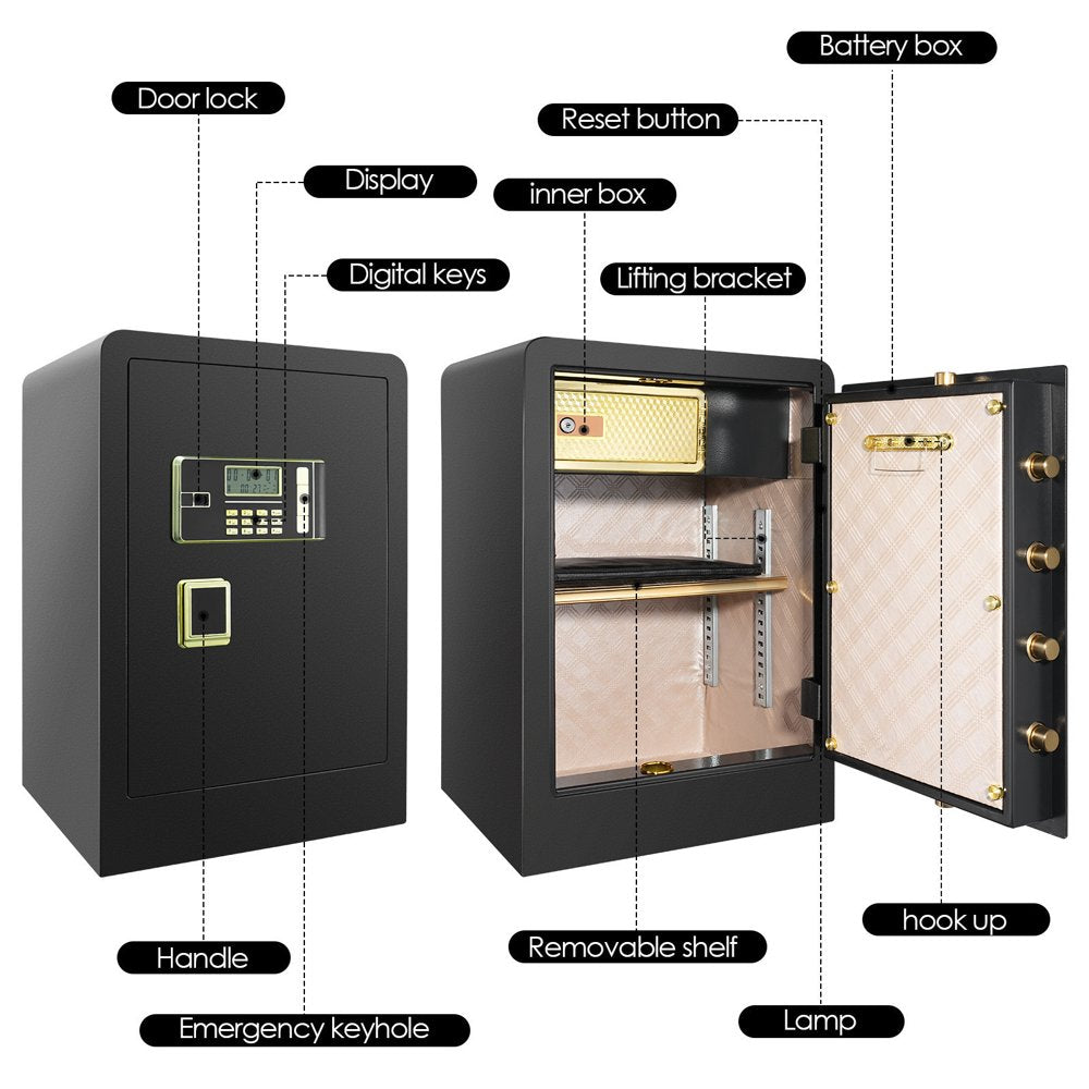 SRWTRCHRY 5.0 Cu. ft. Safes Lock Box, Fireproof Home Safe, Dual Key System, Black, 74 lb