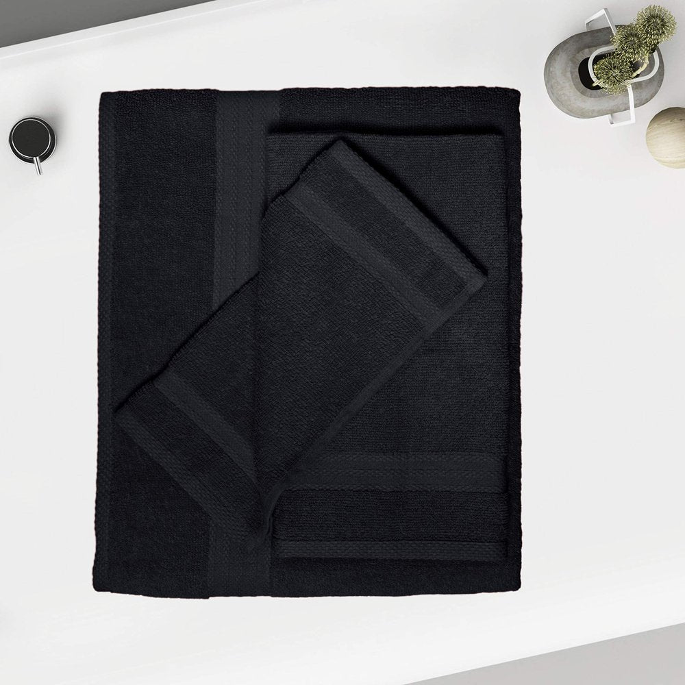 GLAMBURG Ultra Soft 8-Piece Towel Set - 100% Pure Ringspun Cotton, Contains 2 Oversized Bath Towels 27x54, 2 Hand Towels 16x28, 4 Wash Cloths 13x13 - Ideal for Everyday use, Hotel & Spa - Black