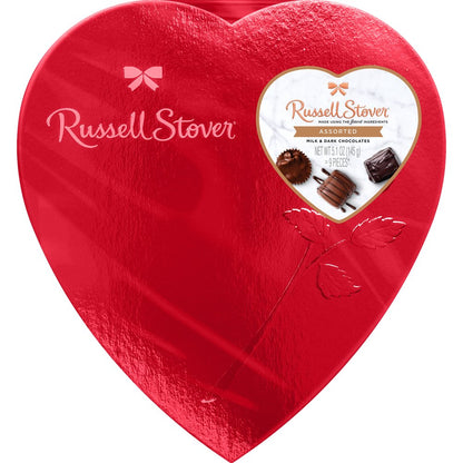 Russell Stover Valentine's Day Red Foil Heart Assorted Milk & Dark Chocolate Gift Box, 5.1 oz. (9 Pieces)