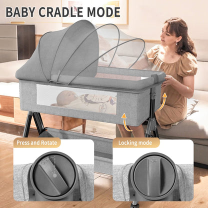 Baby Bassinet for Infant,Adjustable Bedside Sleeper Bassinet with Storage Basket,Bed Side Crib for 0-2 Months, Gray