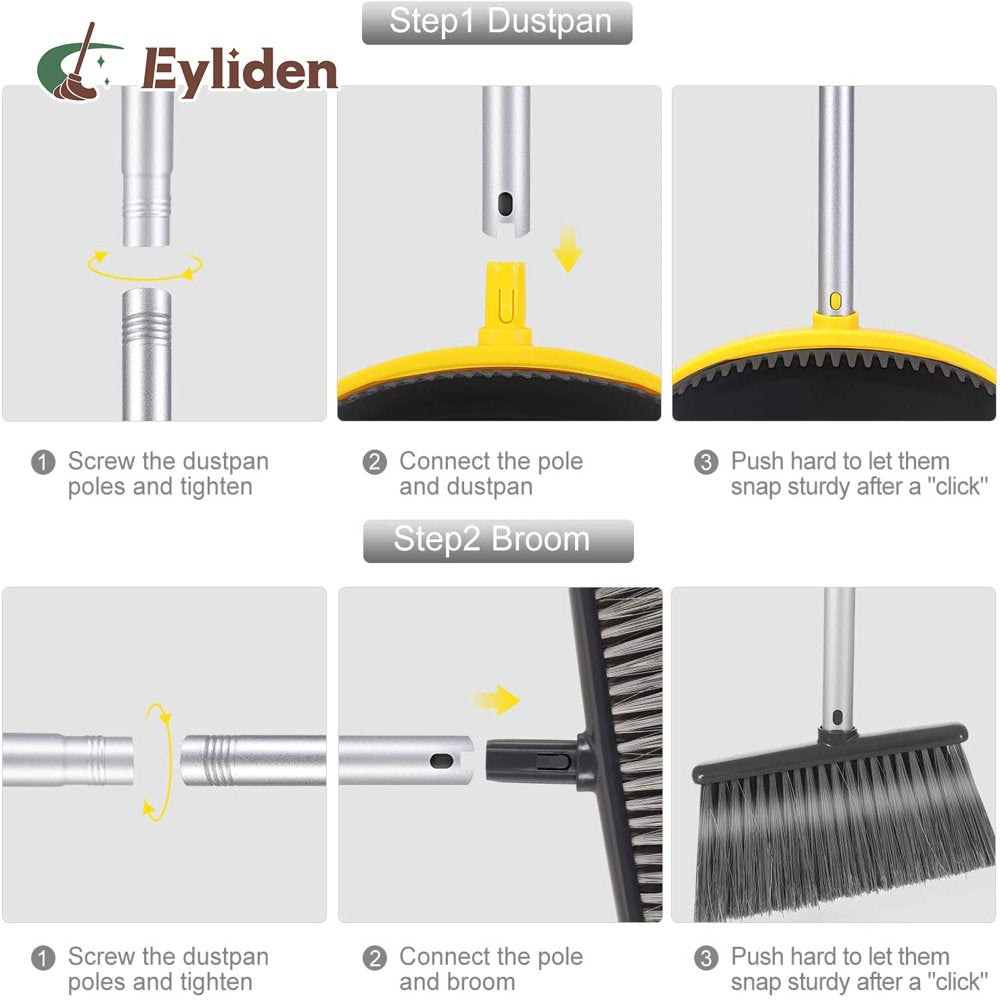 Eyliden Broom Plastic Dust Pan Set Bristles Light Weight 52" Broom Dark Grey