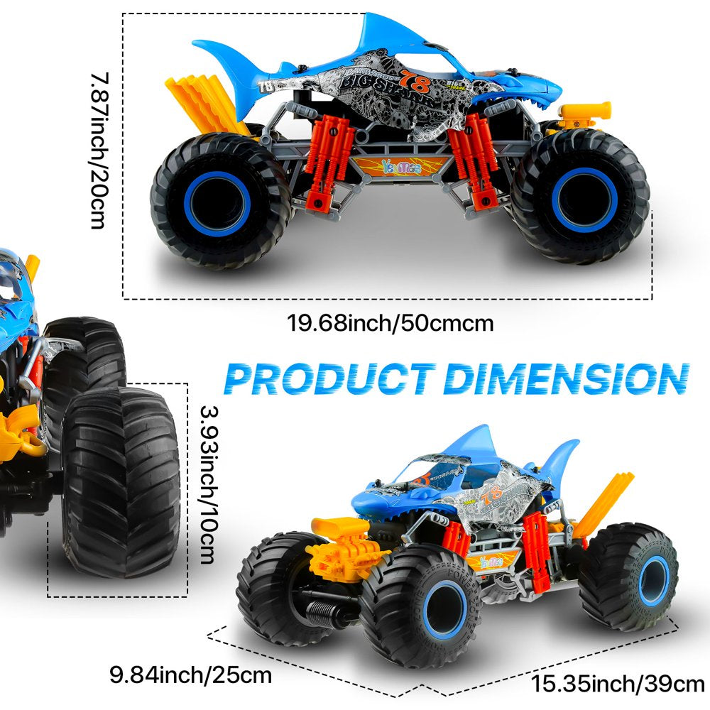 Yexmas 1:10 Scale 4WD RC Cars, All Terrain RC Monster Car, 2.4GHz Spray Remote Control RC Monster Truck Toy Gifts for 4+ Boys & Girls