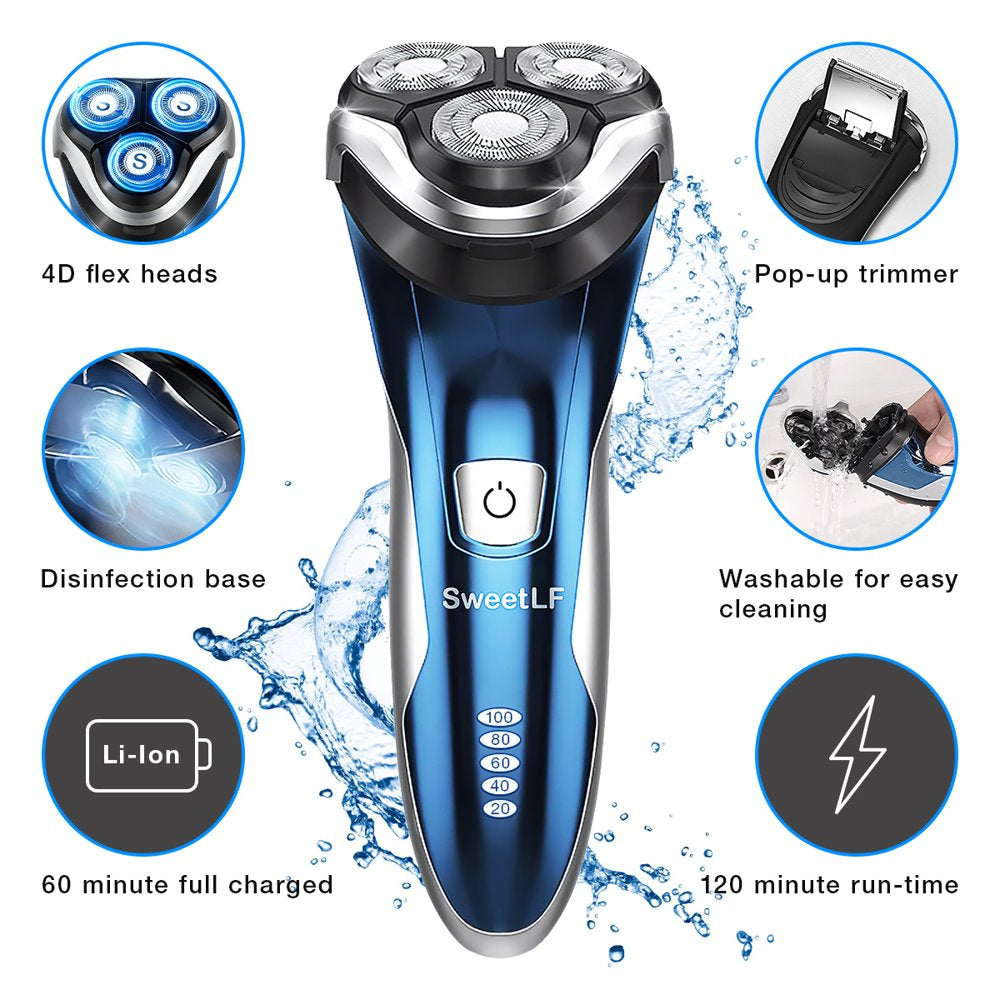 SweetLF Electric Razor for Men, IPX7 Waterproof Wet and Dry Electric Shaver with Pop-up Beard Trimmer for Men, Blue