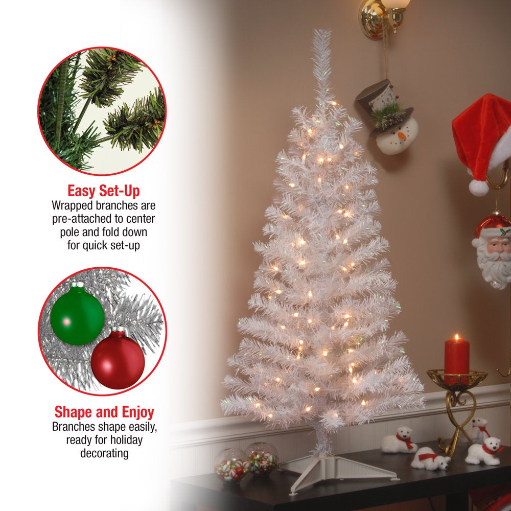 National Tree Company Pre-Lit Artificial Christmas Tree, White Tinsel, White Lights, Includes Stand, 4 feet