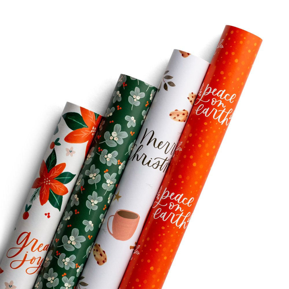 DaySpring - Studio 71 - Festive Florals - 4 Reversible Christmas Wrapping Paper Roll Set