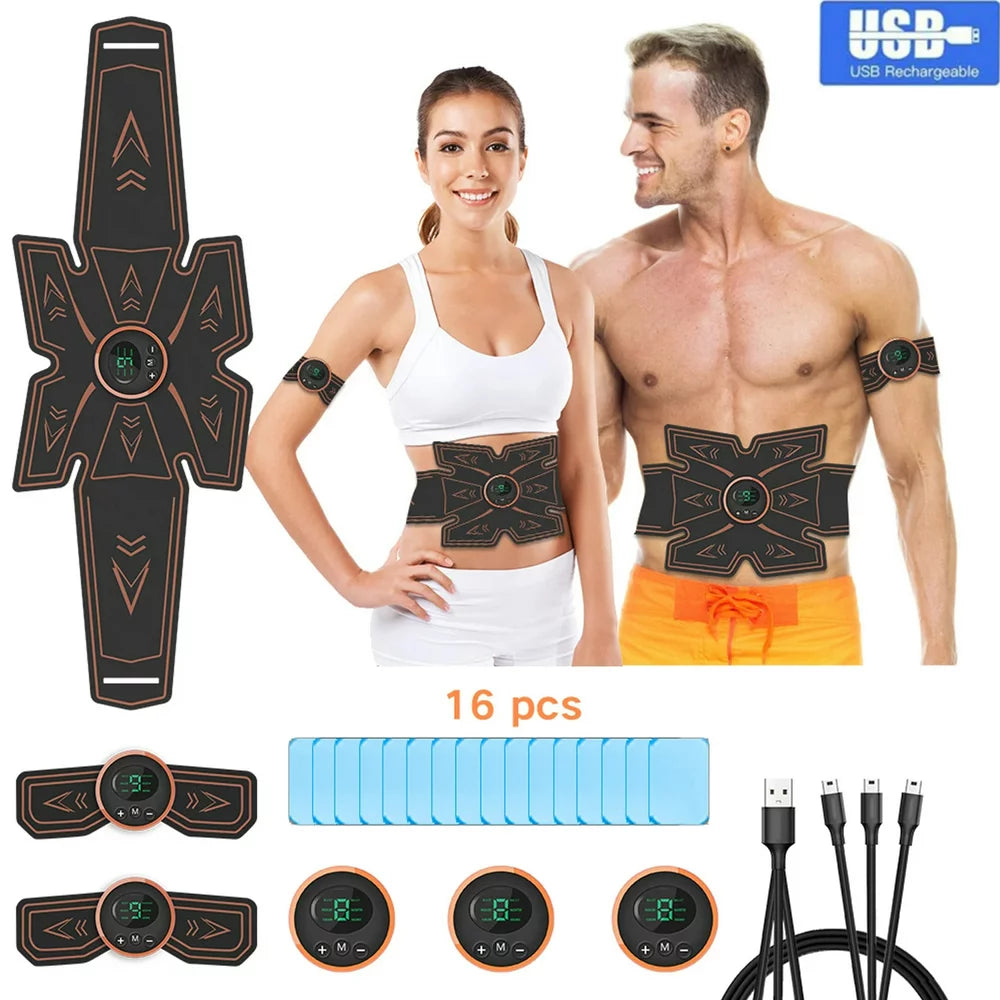 Abs Stimulator, Ab Stimulator, Rechargeable Ultimate Muscle Toner Trainer for Men Women Abdominal Fitness Workout EMS Muscle Stimulation with 16 Extra Gel Pads