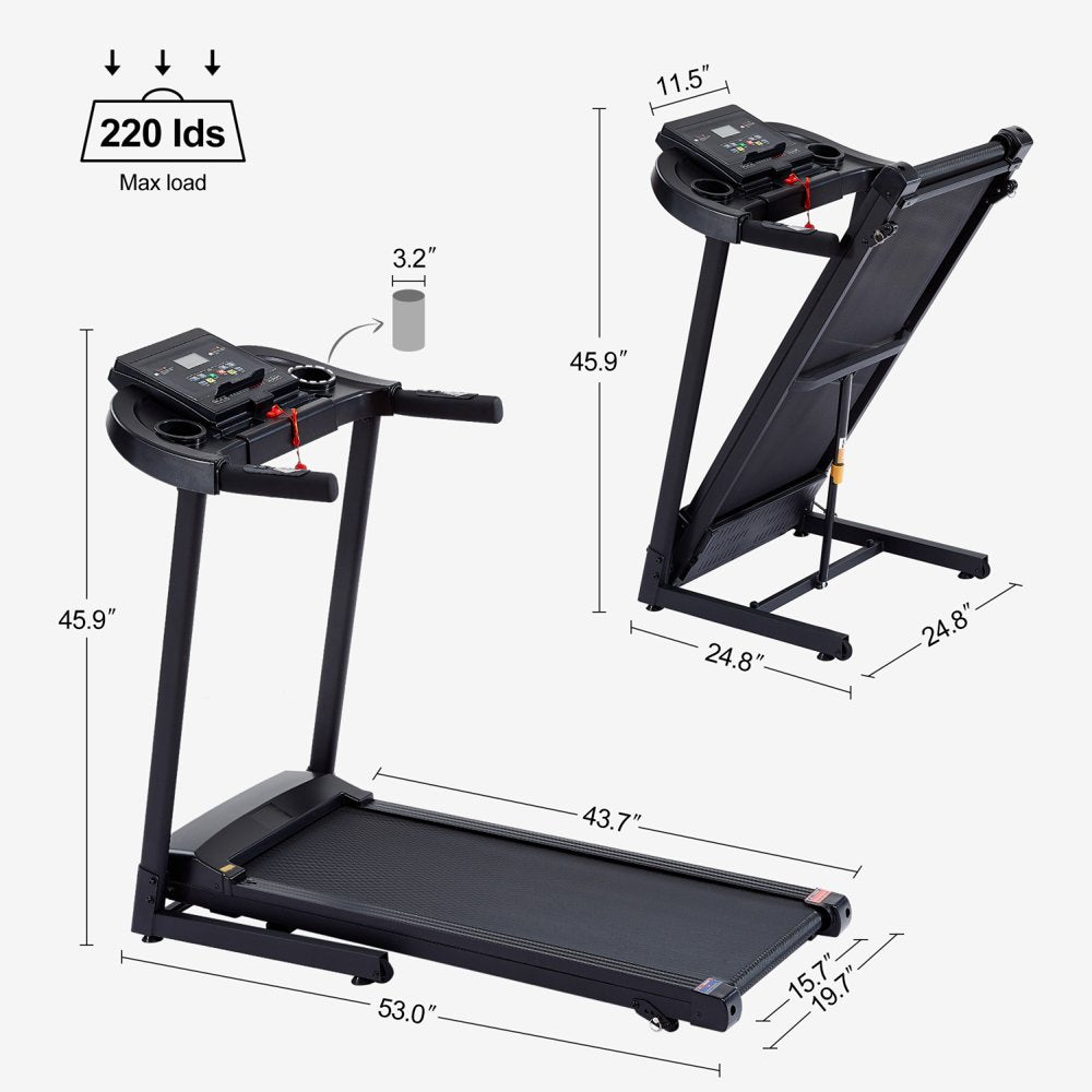 Electric Folding Treadmill for Home, 12 Preset Programs & 3 Modes, Heart Pulse System, Built-in MP3 Speaker, LED Display, Black