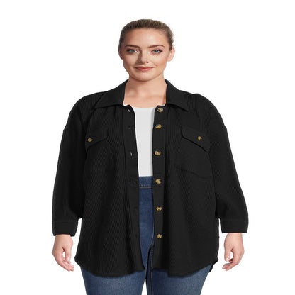 Women'S plus Size Button down Waffle Knit Shacket