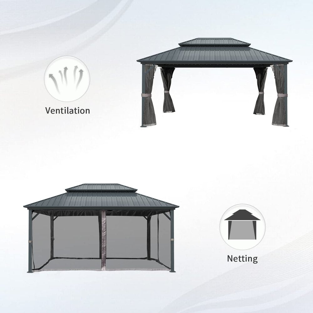 Domi 10' X 12' Hardtop Gazebo, Aluminum Metal Gazebo with Galvanized Steel Double Roof Canopy, Netting, Permanent Gazebo Pavilion for Patio, Backyard, Deck, Yard