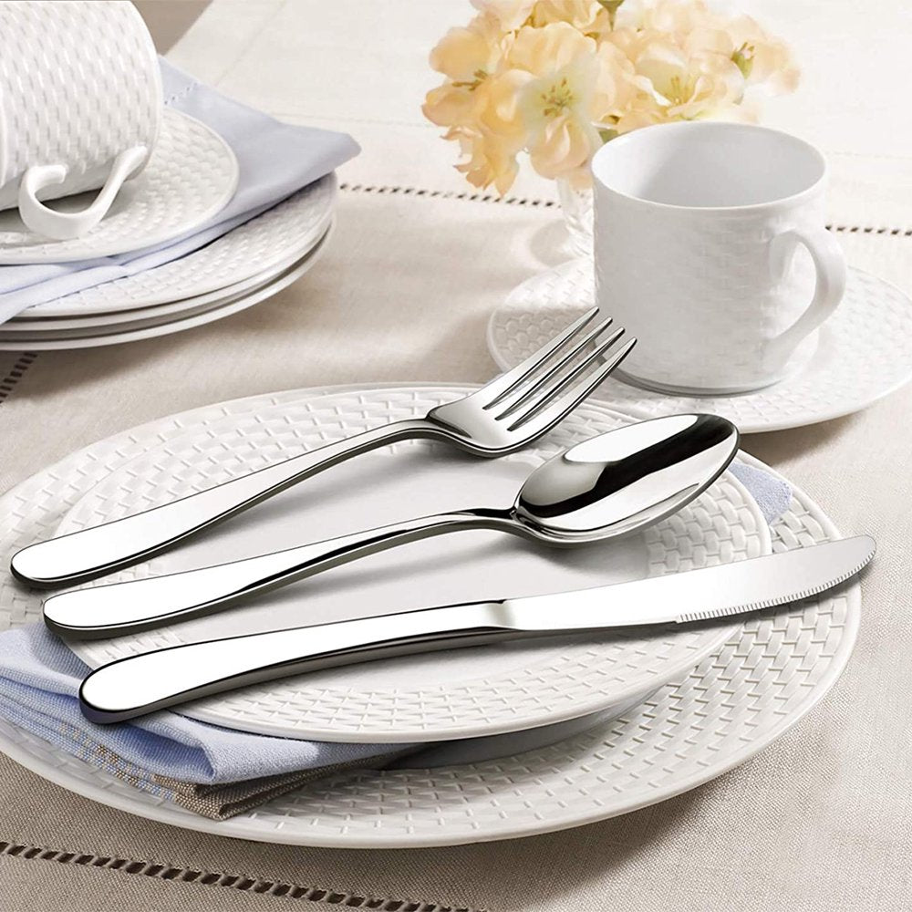 30 Pieces Silverware Set with Serving Set, Stainless Steel Modern Flatware, Service for 6