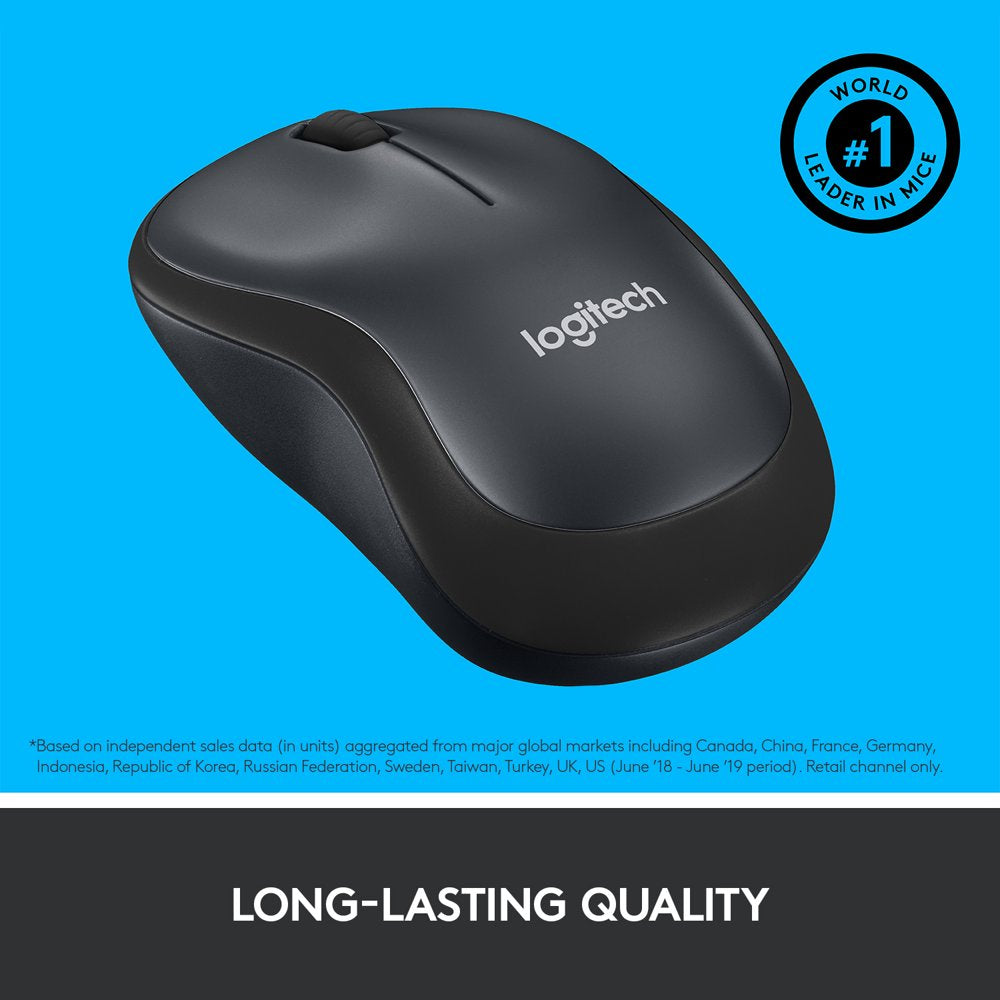 Logitech Silent Wireless Mouse, 2.4 GHz with USB Receiver, 1000 DPI Optical Tracking, Black