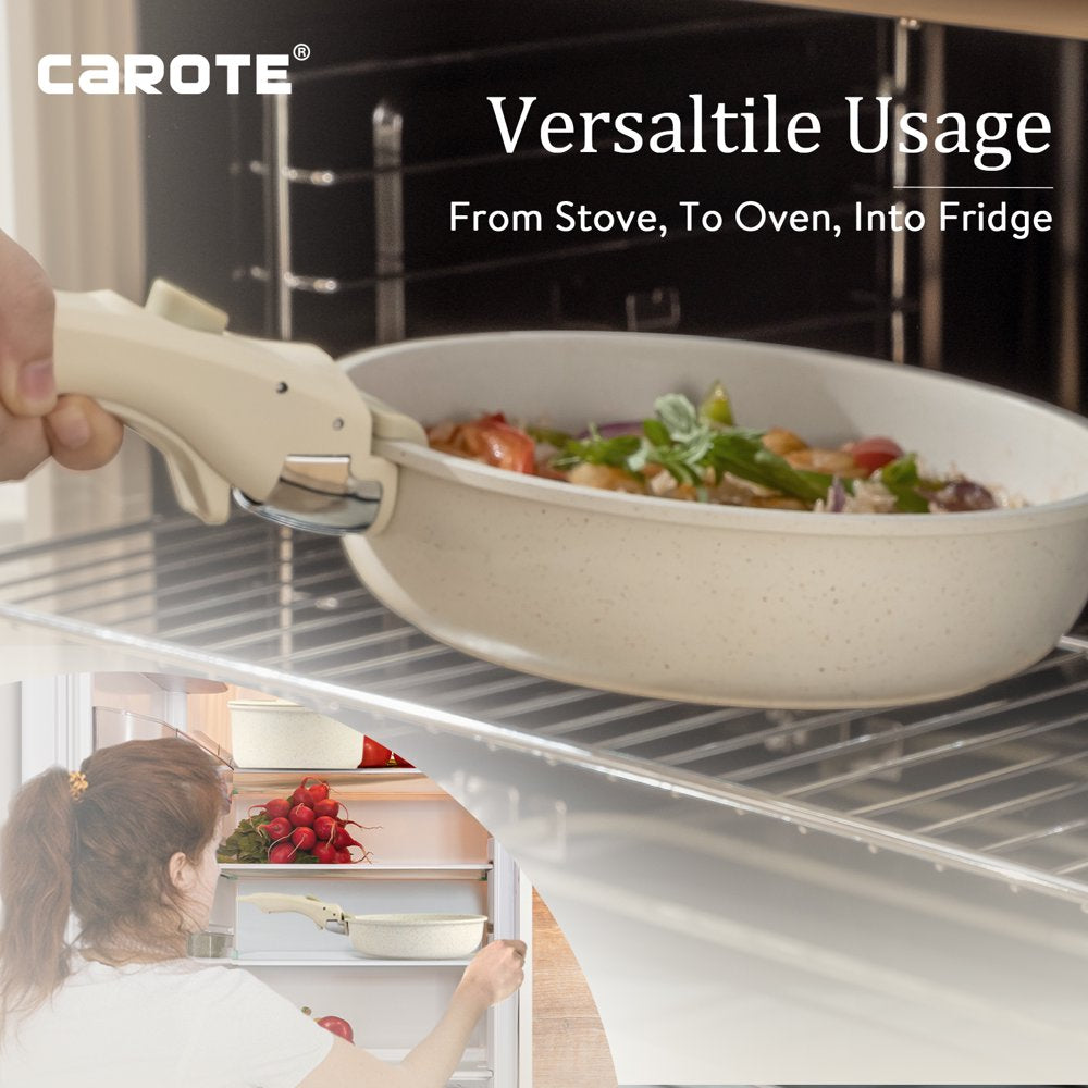 Carote Nonstick Cookware Sets, 9 Pcs Granite Non Stick Pots and Pans Set with Removable Handle