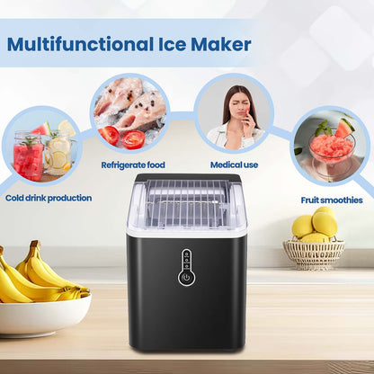 Auseo Countertop Ice Maker Machine, Portable Compact Ice Maker with Ice Scoop&Ice Basket, 9 Pcs/8 Mins, 26LBS/24H, Bullet Ice, Self-Cleaning, Home/Kitchen/Office/Bar, Black