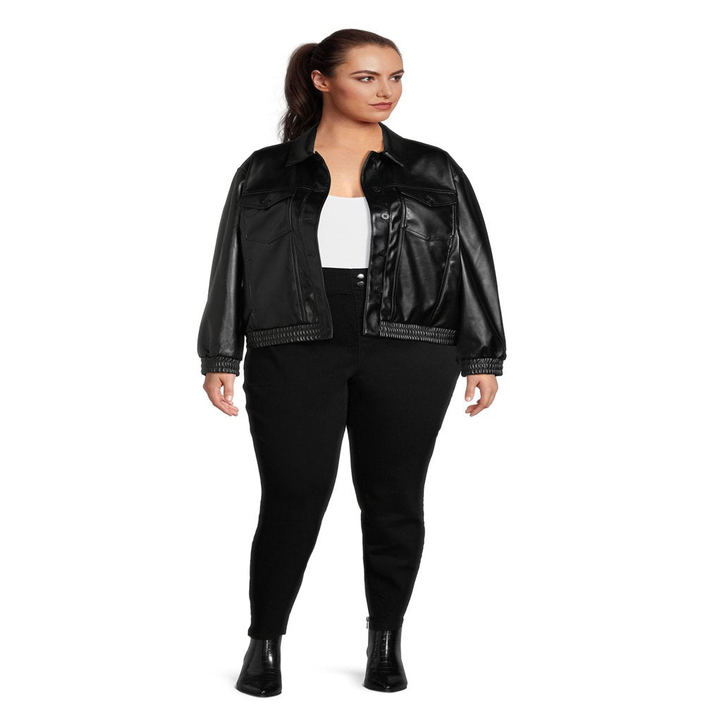  Women's Plus Size Faux Leather Trucker Jacket