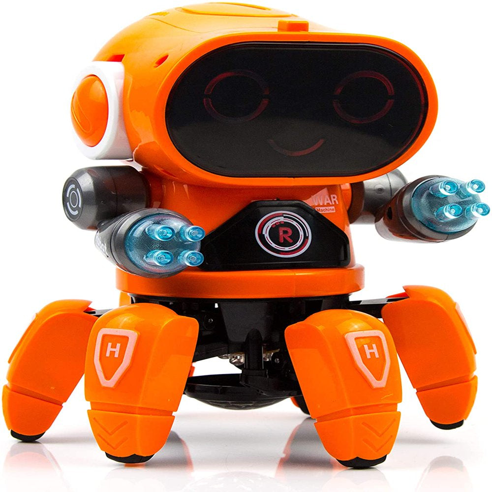 Robot Toy for Kids, Intelligent Electronic Walking Dancing RC Robot Toys with Flashing Lights and Music, Orange