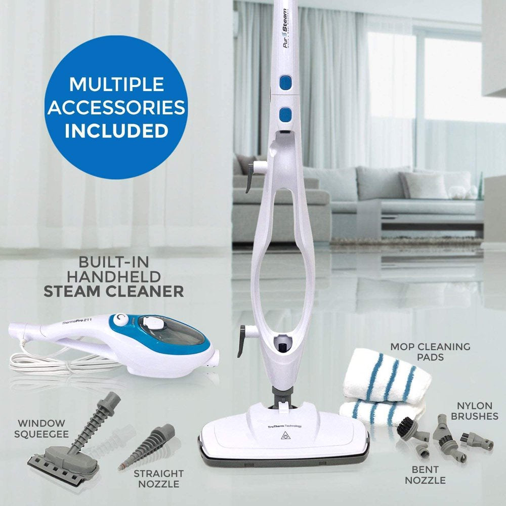 PurSteam Steam Mop Cleaner 10-in-1 with Convenient Detachable Handheld Unit Use on Laminate, Carpet