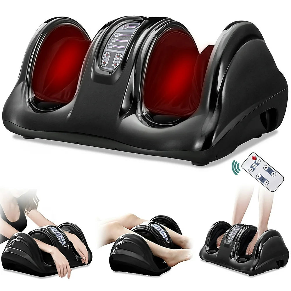 Binecer Foot Massager Machine with Heat, Shiatsu Foot Massager for Circulation and Pain Relief, 5-in-1 Deep Kneading Rolling Scraping Massage for Calf Leg Arm, Remote Control