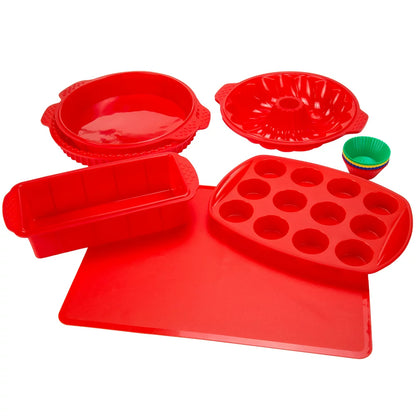 18-Piece Nonstick Silicone Baking Pan Set (Red)