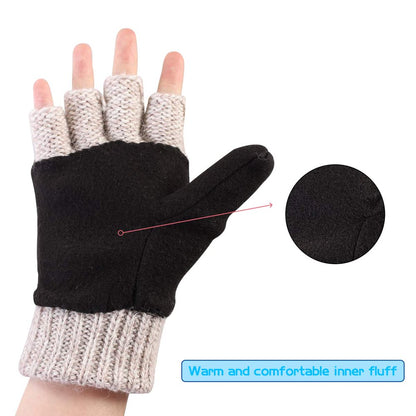 COOPLUS Mittens Winter Fingerless Gloves Warm Wool Knitted Gloves Convertible Gloves for Men and Women