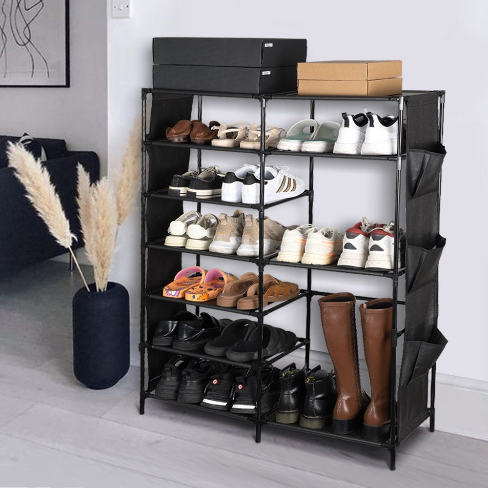  7-Tier Stackable Shoe Rack, 18 Pairs Shoes Shelf Storage Organizer, 43"H Shoes Holder, Closet Storage for Entryway, Hallway, Bedroom - Black