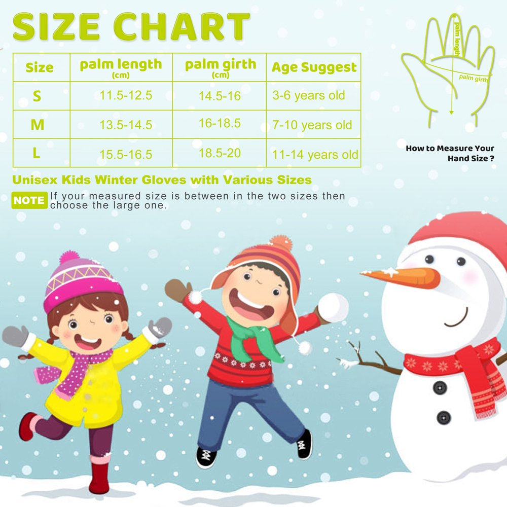 ThxToms Kids Warm Gloves Winter Waterproof Snow Gloves for Ourdoor Sports, Toddler Bulky Ski Gloves for Boys Girls,Green,M