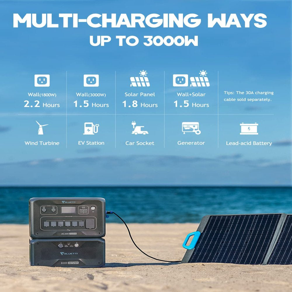 Bluetti AC300&B300 3072Wh Portable Power Station, 3000W Solar Generator for Outdoor Camping,Home Use,Emergency,Mint Condition, Certified Restored