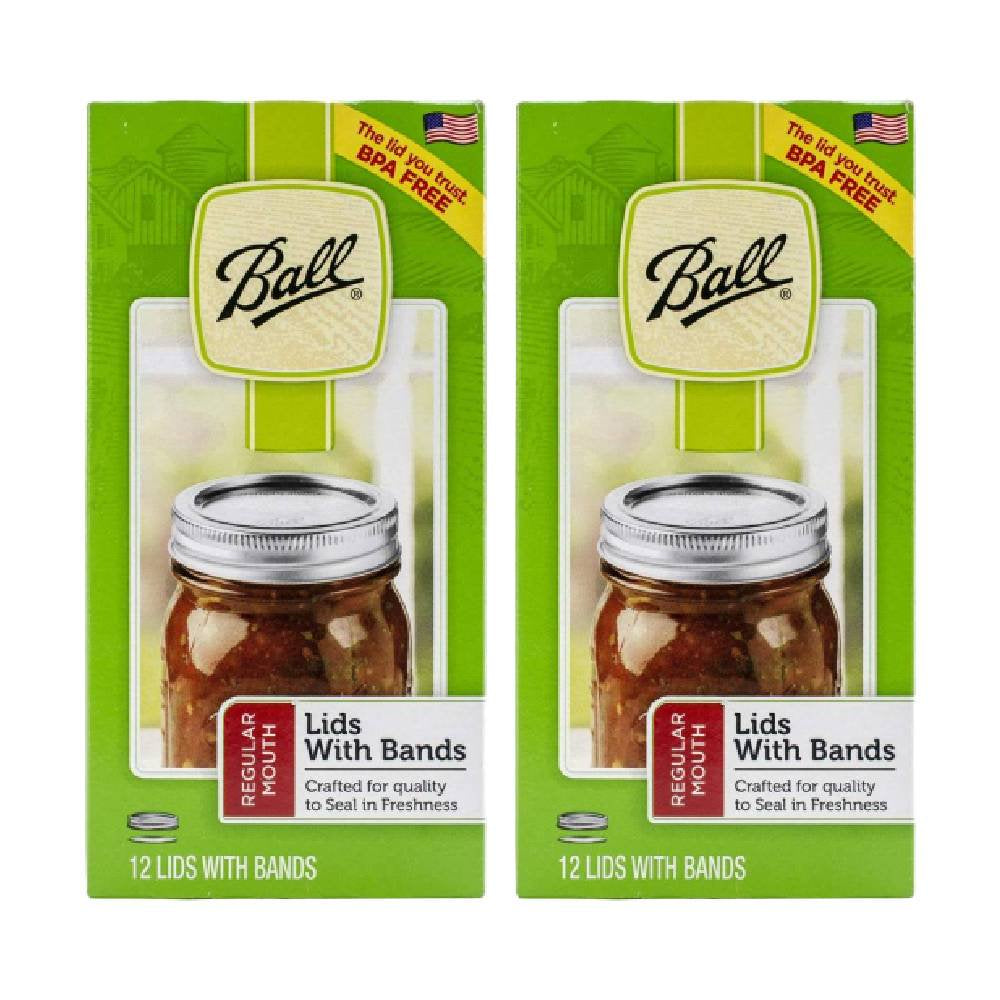 Ball Regular Mouth Canning Lids and Bands For Glass Jars BPA Free Made In USA 12 Count, 2 Pack