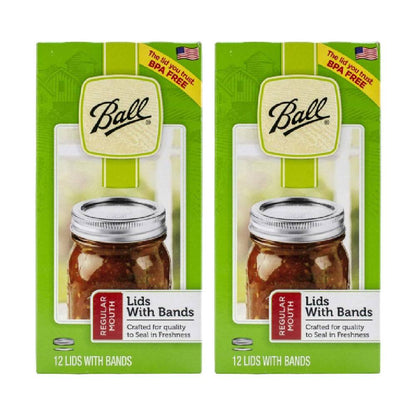 Ball Regular Mouth Canning Lids and Bands For Glass Jars BPA Free Made In USA 12 Count, 2 Pack