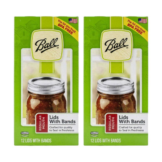 Ball Regular Mouth Canning Lids and Bands For Glass Jars BPA Free Made In USA 12 Count, 2 Pack