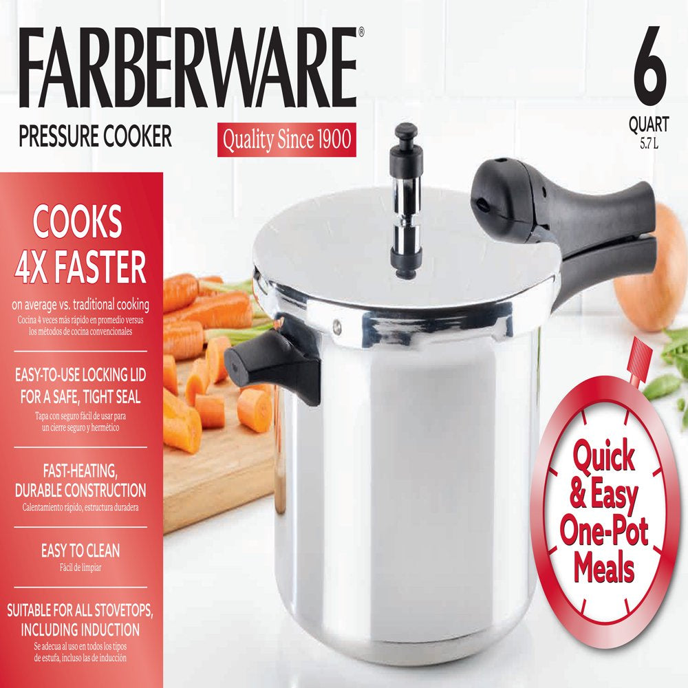 Farberware 6-Quart Aluminum Stovetop Pressure Cooker, 15 PSI