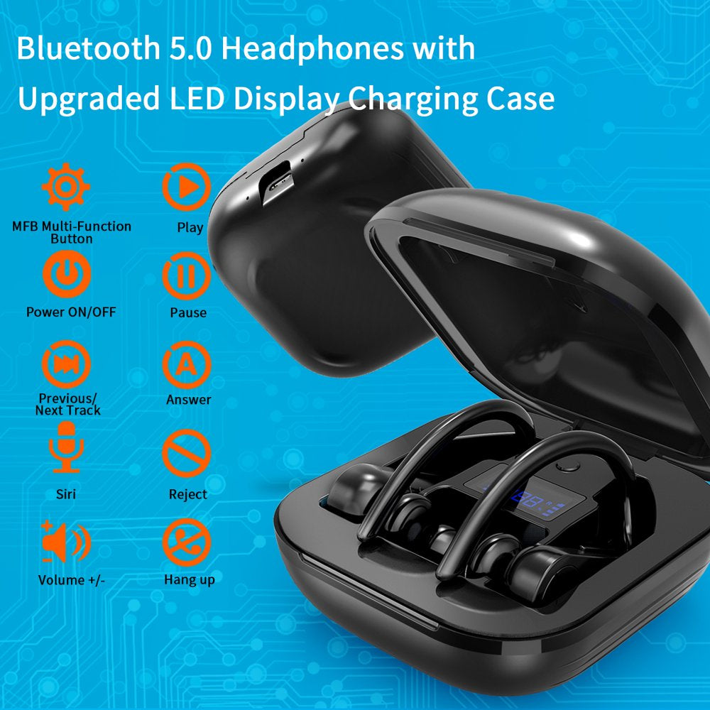 Wireless Earbuds Bluetooth Headphones 5.0 True Wireless Sport Earphones Built-in Mic in Ear Running Headset with Earhooks Charging Case Compatible with iPhone 14 Pro Max Plus Samsung Android