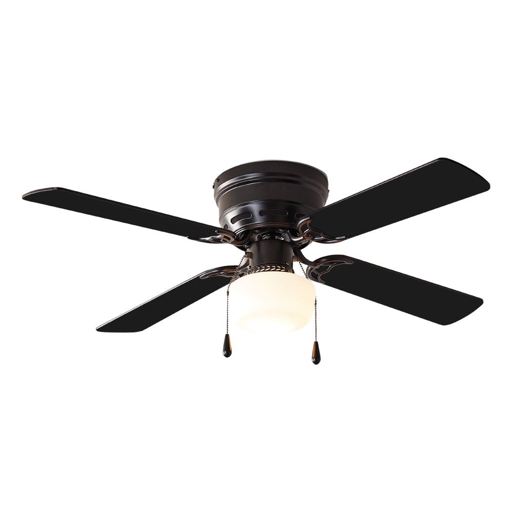 Mainstays 42 Inch Hugger Indoor Ceiling Fan with Light Kit, Black, 4 Blades, Reverse Airflow