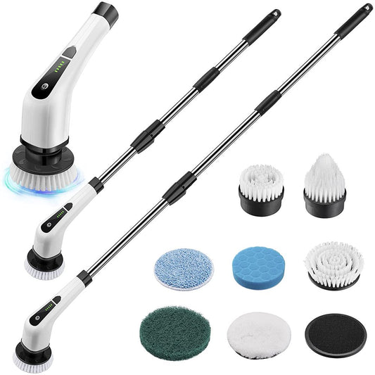 Electric Spin Scrubber, Cordless Bath Tub Power Scrubber with Long Handle & 7 Replaceable Heads, Detachable as Short Handle, Shower Cleaning Brush Household Tools for Bathroom & Tile Floor