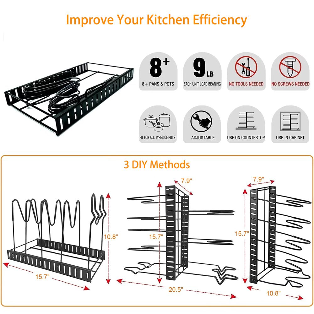 Werseon Pot Rack Organizers 8 Tiers Pots and Pans Organizer Kitchen Cabinet Storage Metal Holders