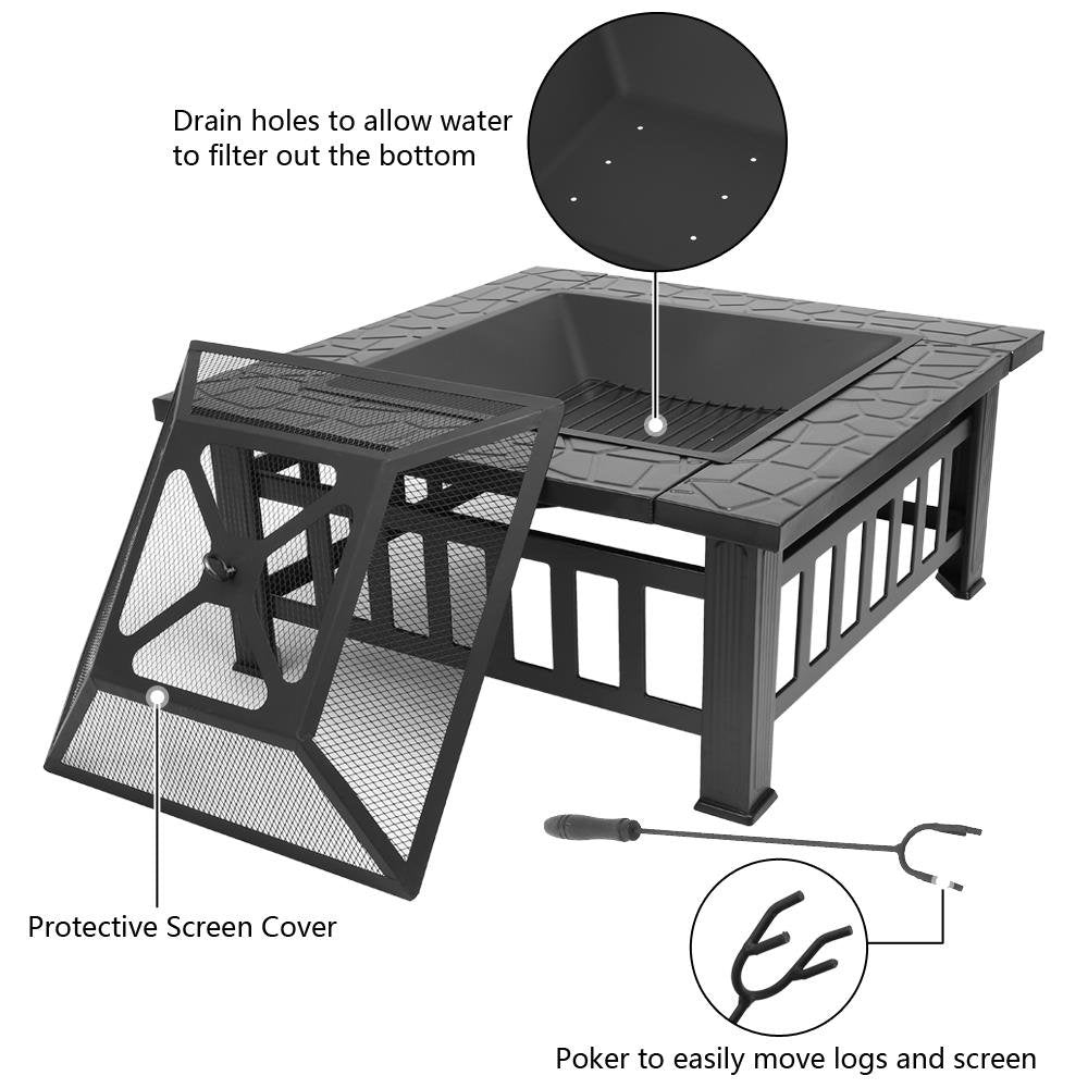 Zimtown Wooden 32" Metal Fire Pit Patio Garden Square