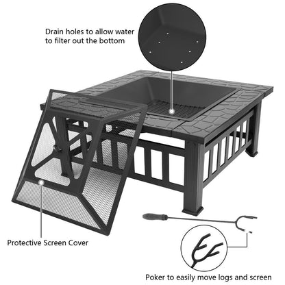 Zimtown Wooden 32" Metal Fire Pit Patio Garden Square