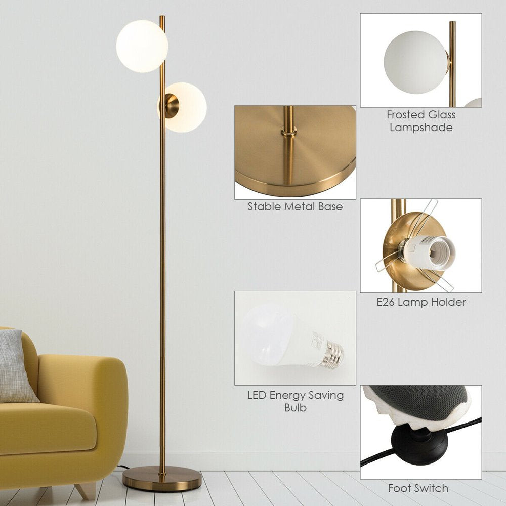 65" Sphere LED Floor Lamp w/ 2 Bulbs & Foot Switch Home Office