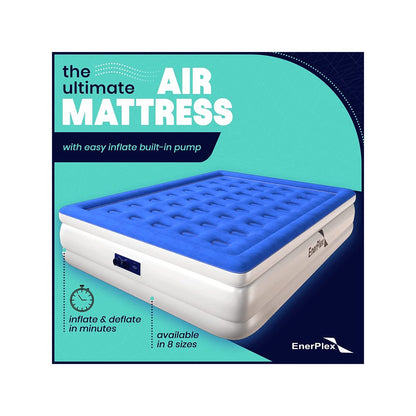 EnerPlex Air Mattress with Built-in Pump - Double Height Inflatable Mattress for Camping, Home & Portable Travel - Queen, 13 Inch