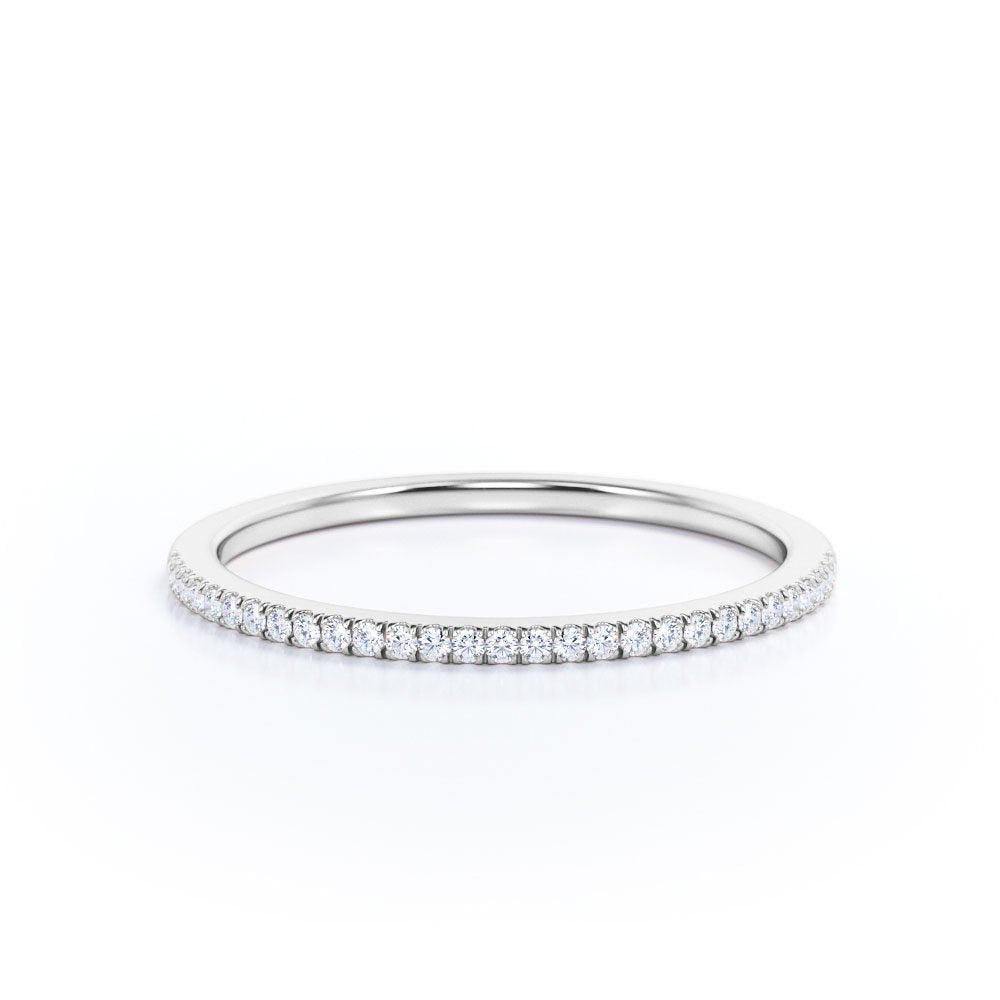 Pave Accented - 0.25 Carat Round Cut - Classic Wedding Band - 18K White Gold Plating over Silver