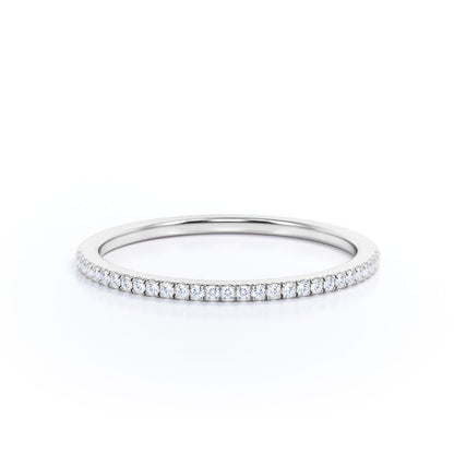 Pave Accented - 0.25 Carat Round Cut - Classic Wedding Band - 18K White Gold Plating over Silver