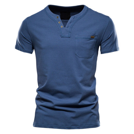 Mens Fashion Casual Solid Color Cotton V Neck Pocket Button Short Sleeve T Shirt Top All T Shirts for Men Tall Size T Shirts for Men Cool T Shirts for Men Night Shirts for Men Sleepwear Big And Tall