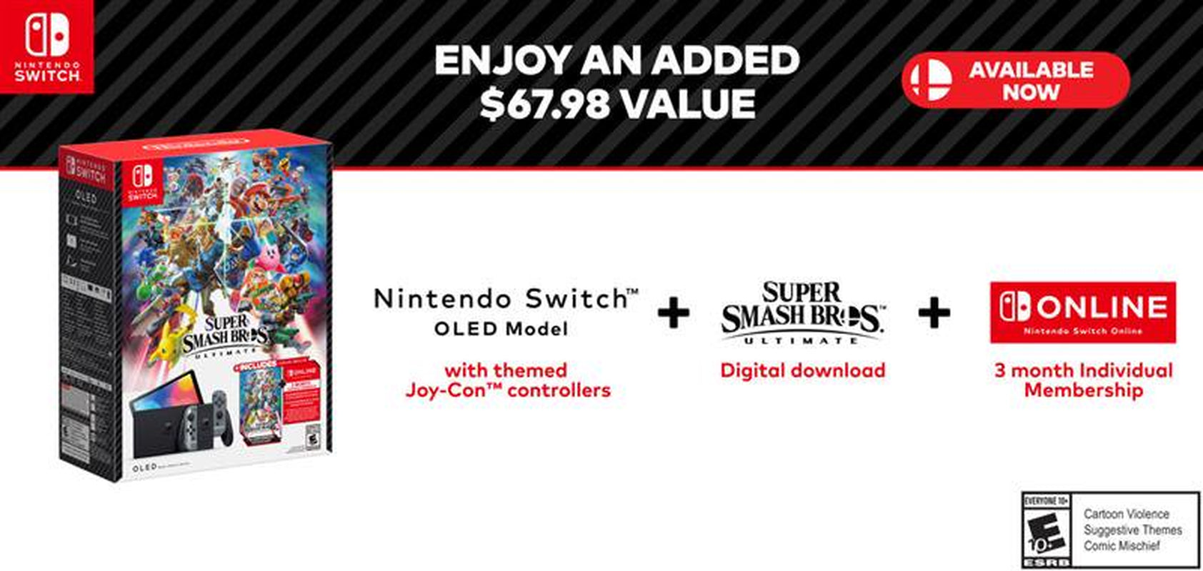 Nintendo Switch™ - OLED Model: Super Smash Bros. Ultimate Bundle (Full Game Download + 3 Mo. Nintendo Switch Online Membership Included)