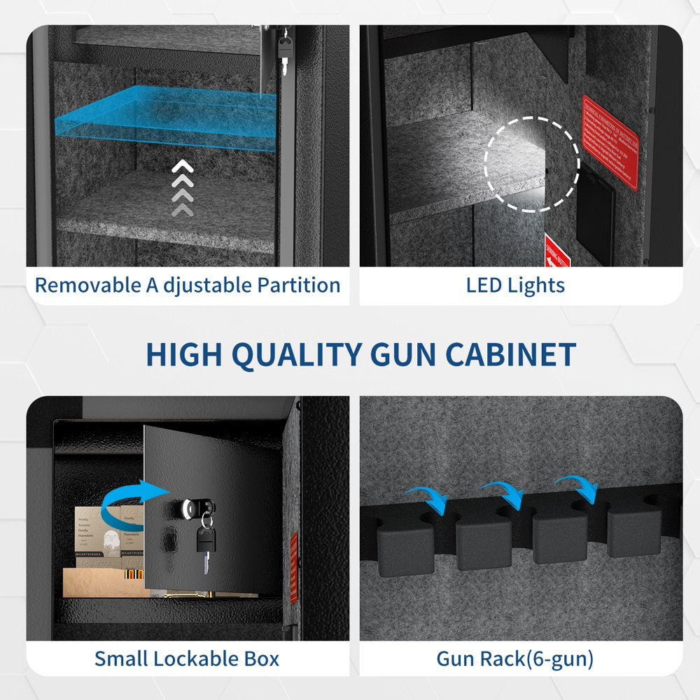  Biometric Gun Safe, Quick Access 5-Gun Large Metal Gun Security Cabinet with Built-in Lock Box,Removable Storage Shelf and LED Light for Gun