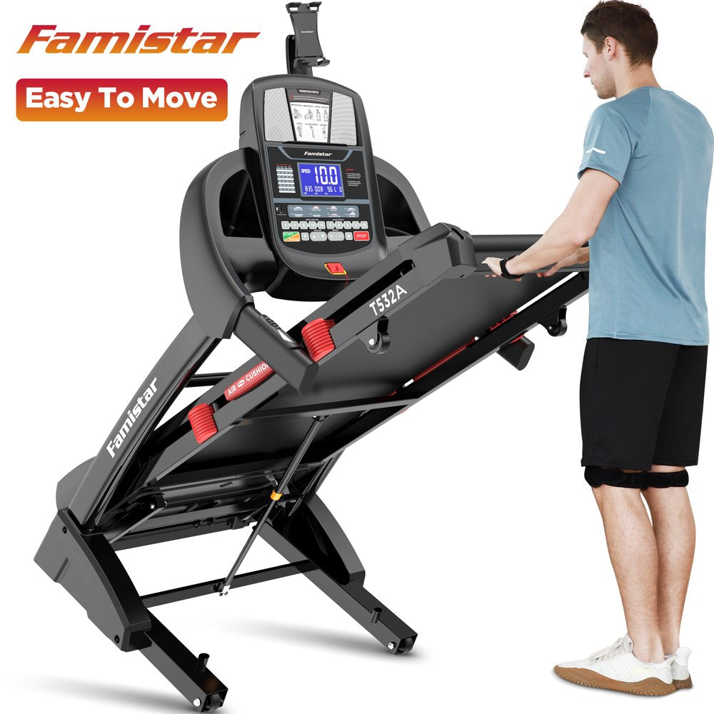 Famistar Clearance Folding Treadmill for Home with 15 Levels Auto Incline, 300LB Capcity, 10MPH Fast Speed Controls, Portable Treadmill Running Walking Machine, 4.5HP, Knee Strap Gift