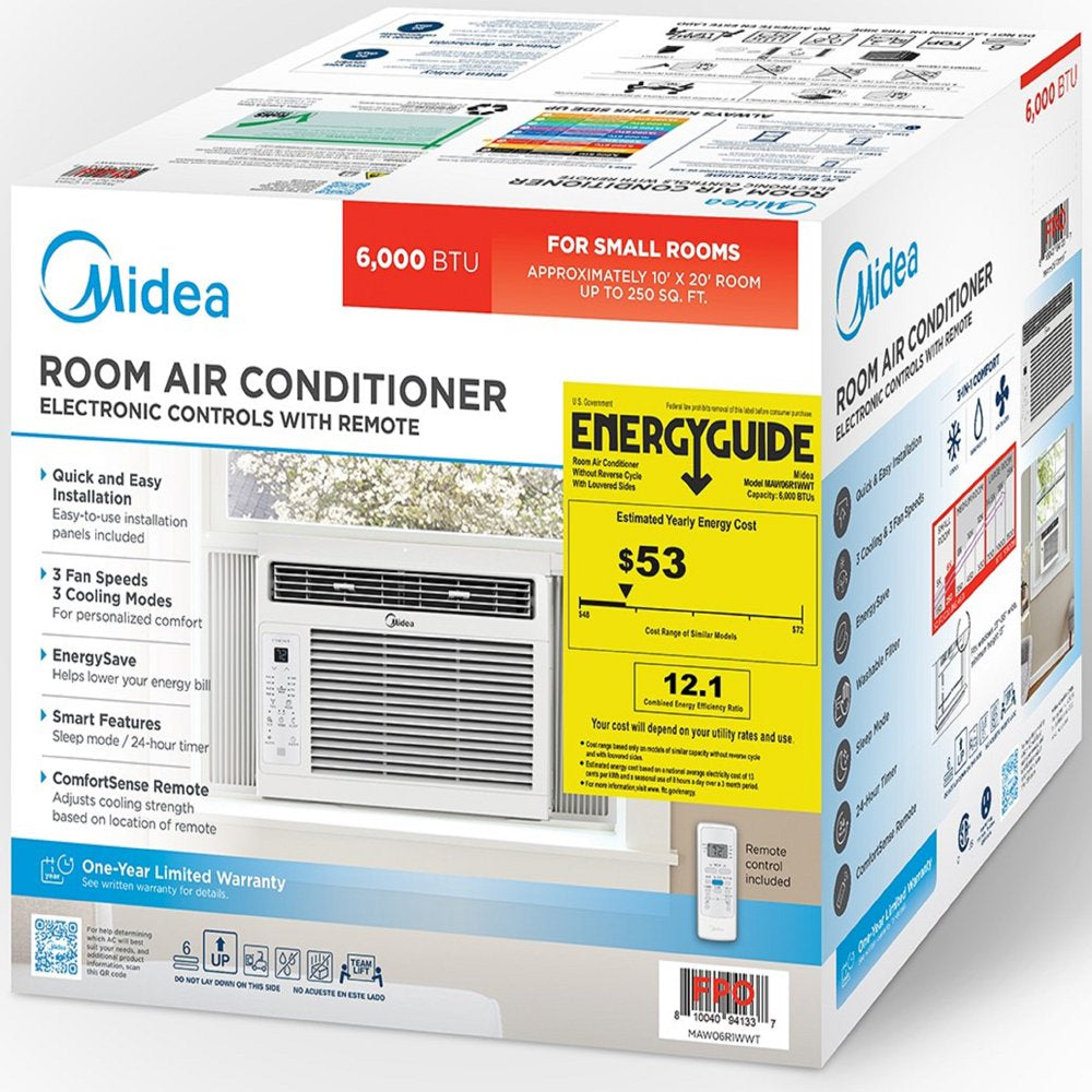 Midea 6,000 BTU 115V Window Air Conditioner with Comfort Sense Remote, White, MAW06R1WWT